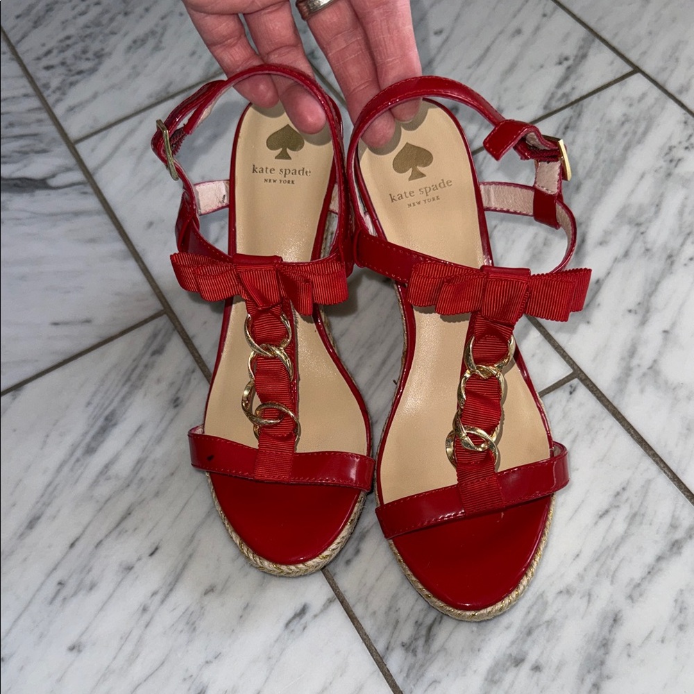 ♠️Kate Spade New York Brooke Red Patent Leather Wedge Sandals, Size 7